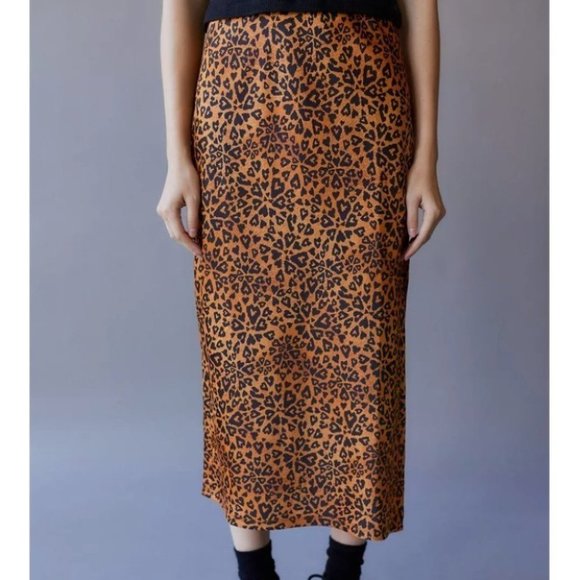 Satin Midi  Skirt Urban Outfitters Leopard Print S - Picture 2 of 5